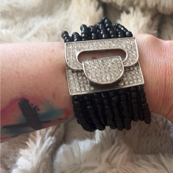 Women’s Black Beaded Buckle Multi Twisted Strand Bracelet Cuff - Picture 5 of 10